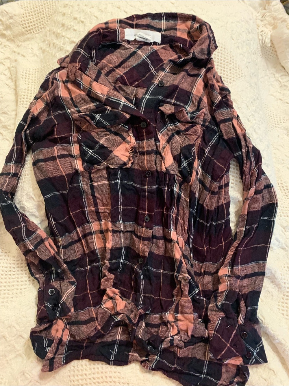 Workshop Republic Clothing Plaid Shirt in Peach and Burgundy